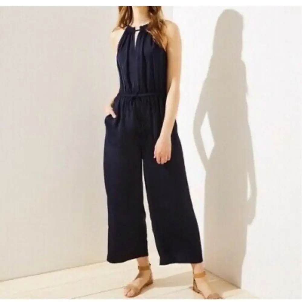 NWT LOFT Keyhole Halter Jumpsuit in Navy sive small
